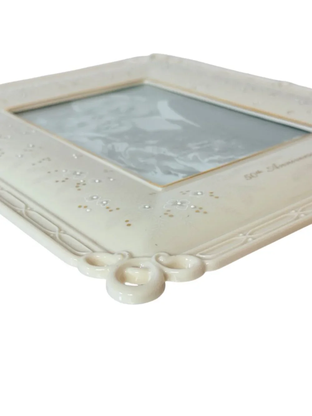 Lenox 50th Anniversary Picture Frame Vtg Ivory Porcelain Keepsake Gold Wedding